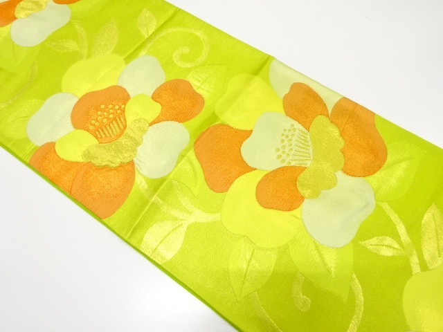 椿唐草模様織り出し　袋帯